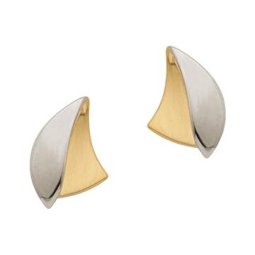 Clous d'oreilles bicolores or jaune/blanc 750, 11x8mm