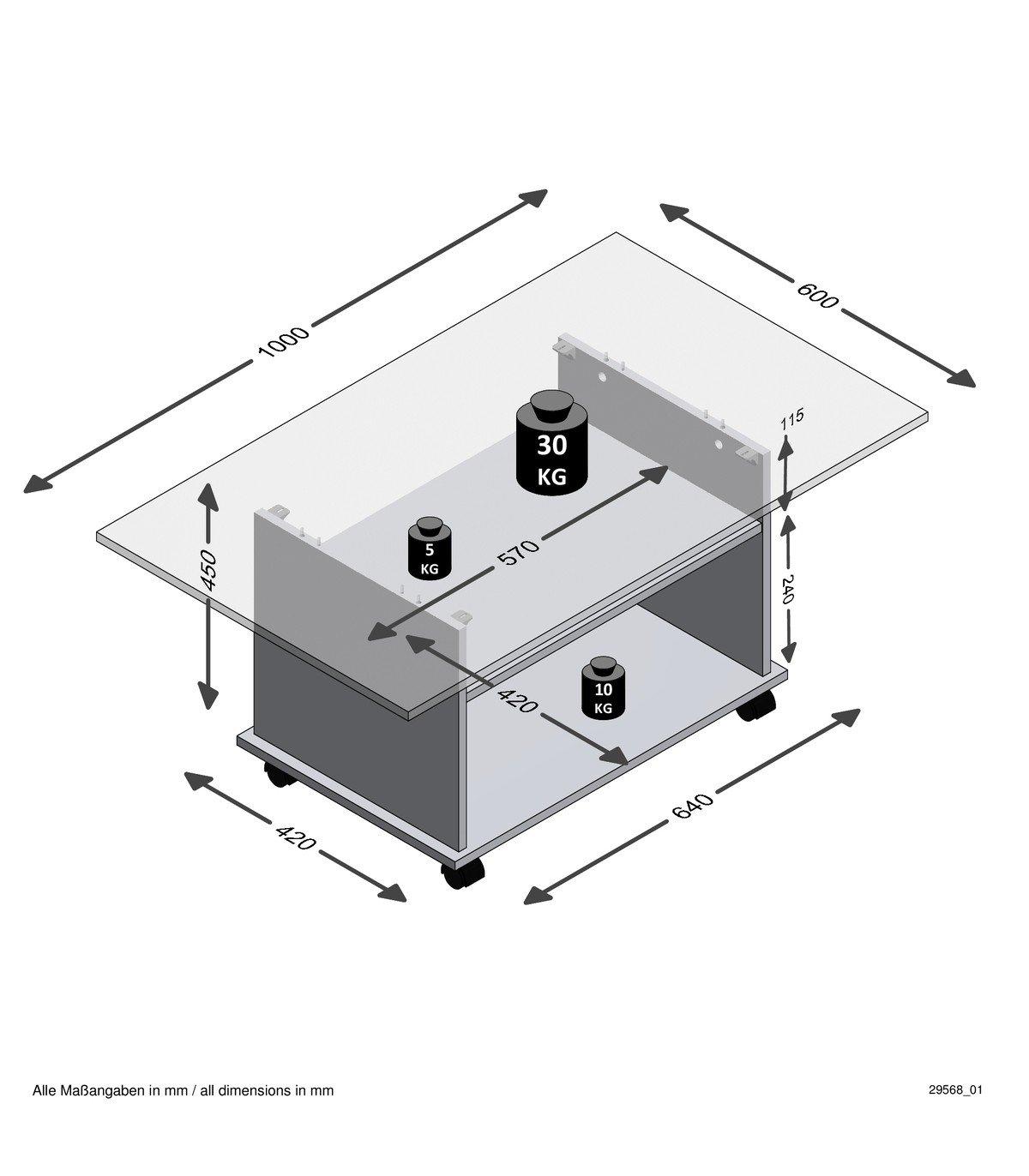 Calicosy Table Basse sur Roulettes avec 2 Étagères - Azur  