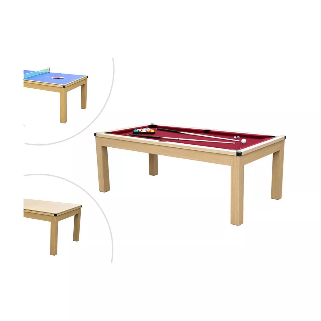 Vente-unique - Multifunktionstisch Billard Tischtennis 3 BALTHAZAR, 111.8X213.4CM, Rot