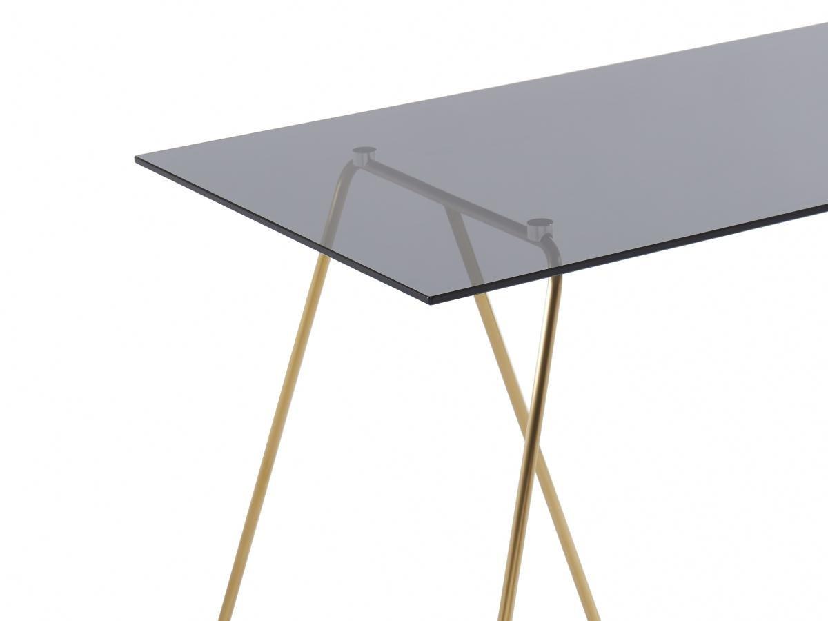 Vente-unique Table à manger 4 personnes en verre trempé et acier inoxydable - Gris et doré - VABOLI  