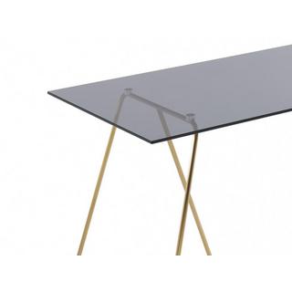 Vente-unique Table à manger 4 personnes en verre trempé et acier inoxydable - Gris et doré - VABOLI  