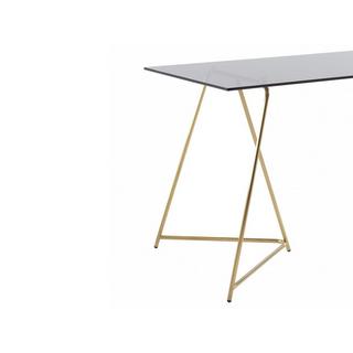 Vente-unique Table à manger 4 personnes en verre trempé et acier inoxydable - Gris et doré - VABOLI  