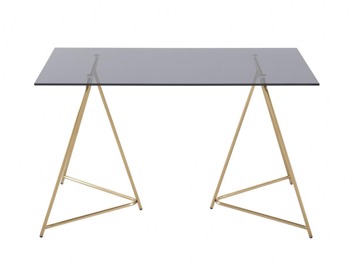 Vente-unique Table à manger 4 personnes en verre trempé et acier inoxydable - Gris et doré - VABOLI  