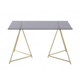 Vente-unique Table à manger 4 personnes en verre trempé et acier inoxydable - Gris et doré - VABOLI  