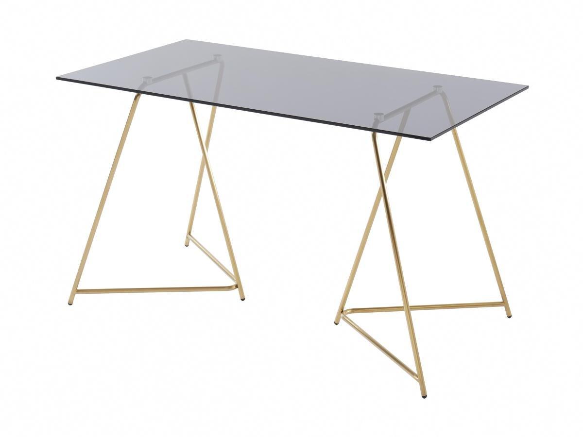 Image of Esstisch für 4 Personen - Sicherheitsglas & Edelstahl - Grau & Goldfarben - VABOLI Esstisch für 4 Personen - Sicherheitsglas & Edelstahl - Grau & Goldfarben - VABOLI
