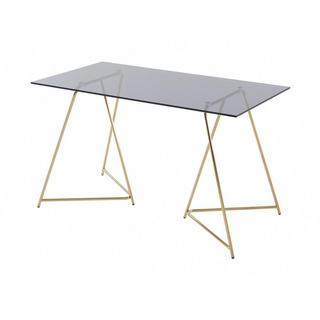 Vente-unique Table à manger 4 personnes en verre trempé et acier inoxydable - Gris et doré - VABOLI  