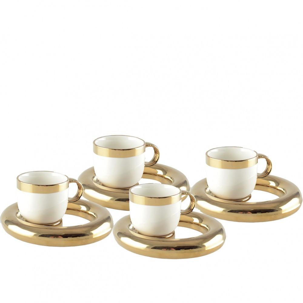 Aulica Set 4 kaffeekrüge mit goldenen kreisen  