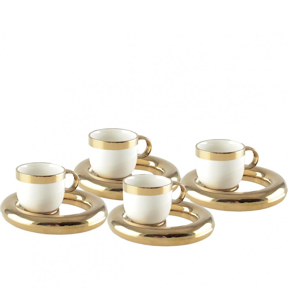 Image of Set 4 kaffeekrüge mit goldenen kreisen Set 4 kaffeekrüge mit goldenen kreisen