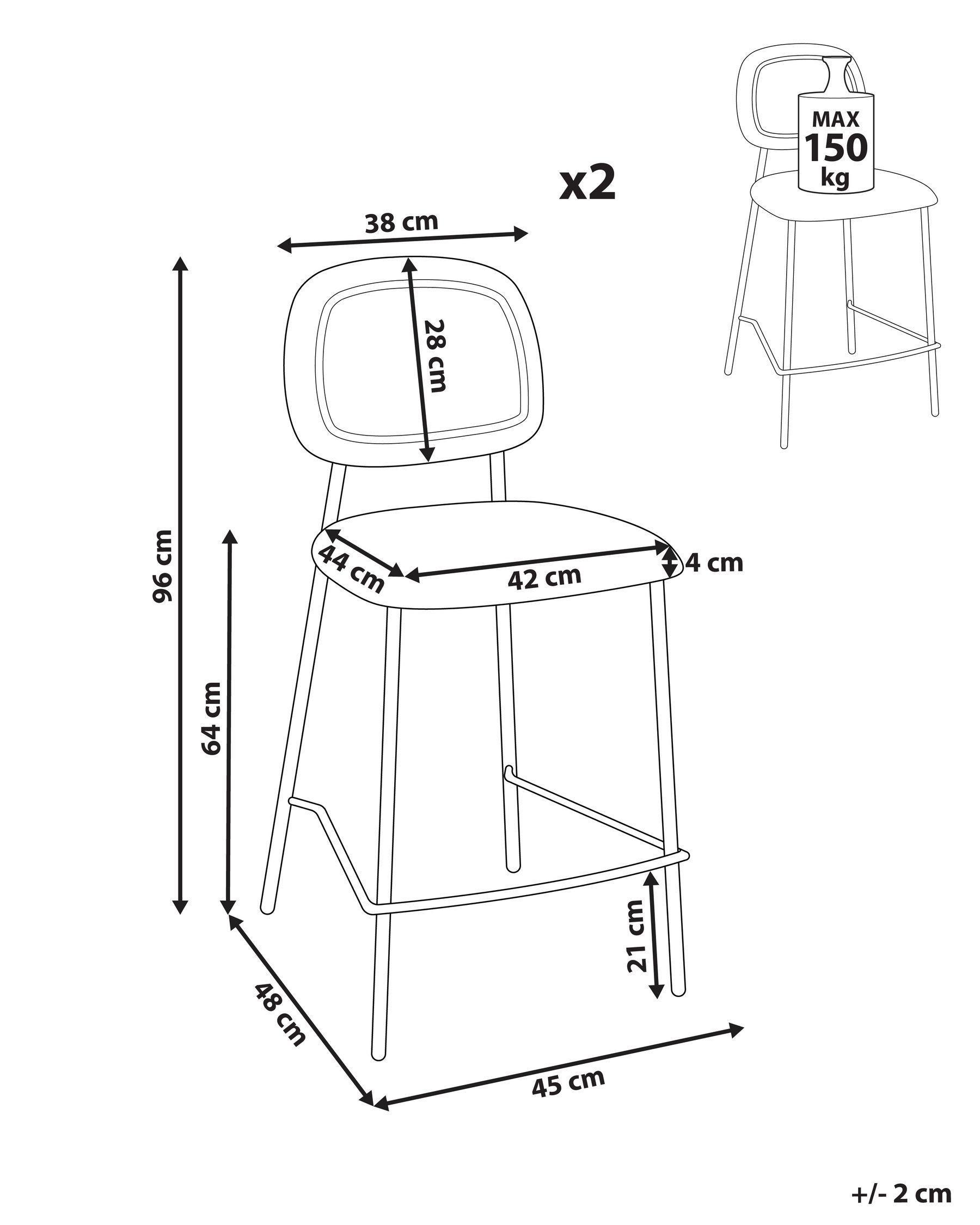 Beliani Set di 2 sedie alte en Velluto Moderno DUETTE  