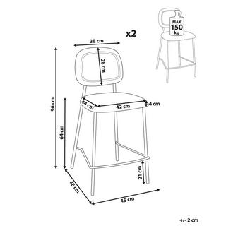 Beliani Set di 2 sedie alte en Velluto Moderno DUETTE  