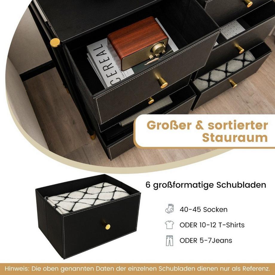 B2X Cassettiera per camera da letto con 6 cassetti cassettiera alta in tessuto con struttura in metallo 89 x 30 x 76,5 cm nero  