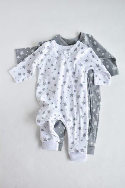 Image of Strampler Mit Reißverschluss, Langarm, 2 Pack Unisex Taubengrau 80