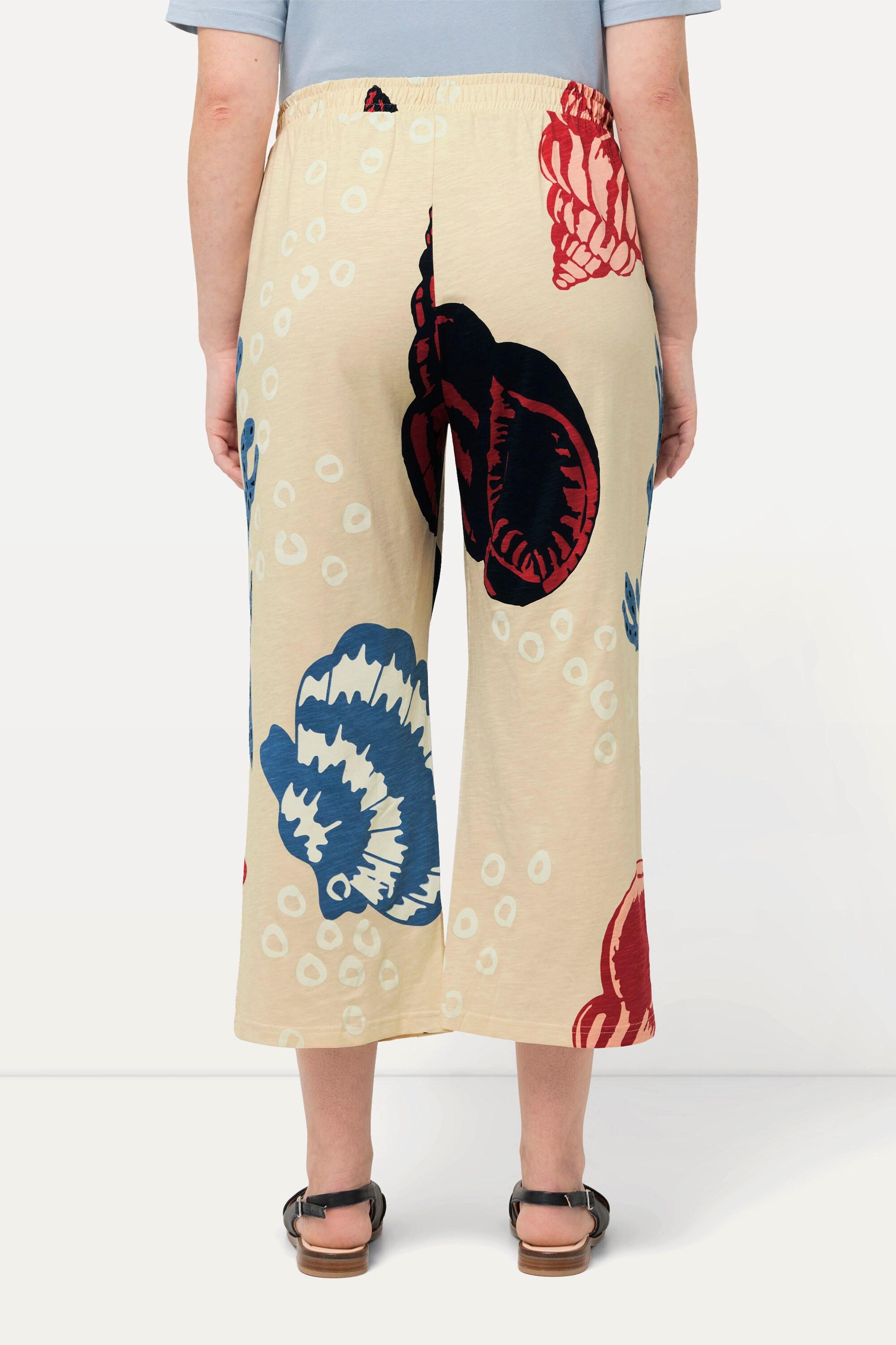 Ulla Popken  Jupe-culotte en jersey avec motif marin, jambe large et taille élastique. Coton bio 