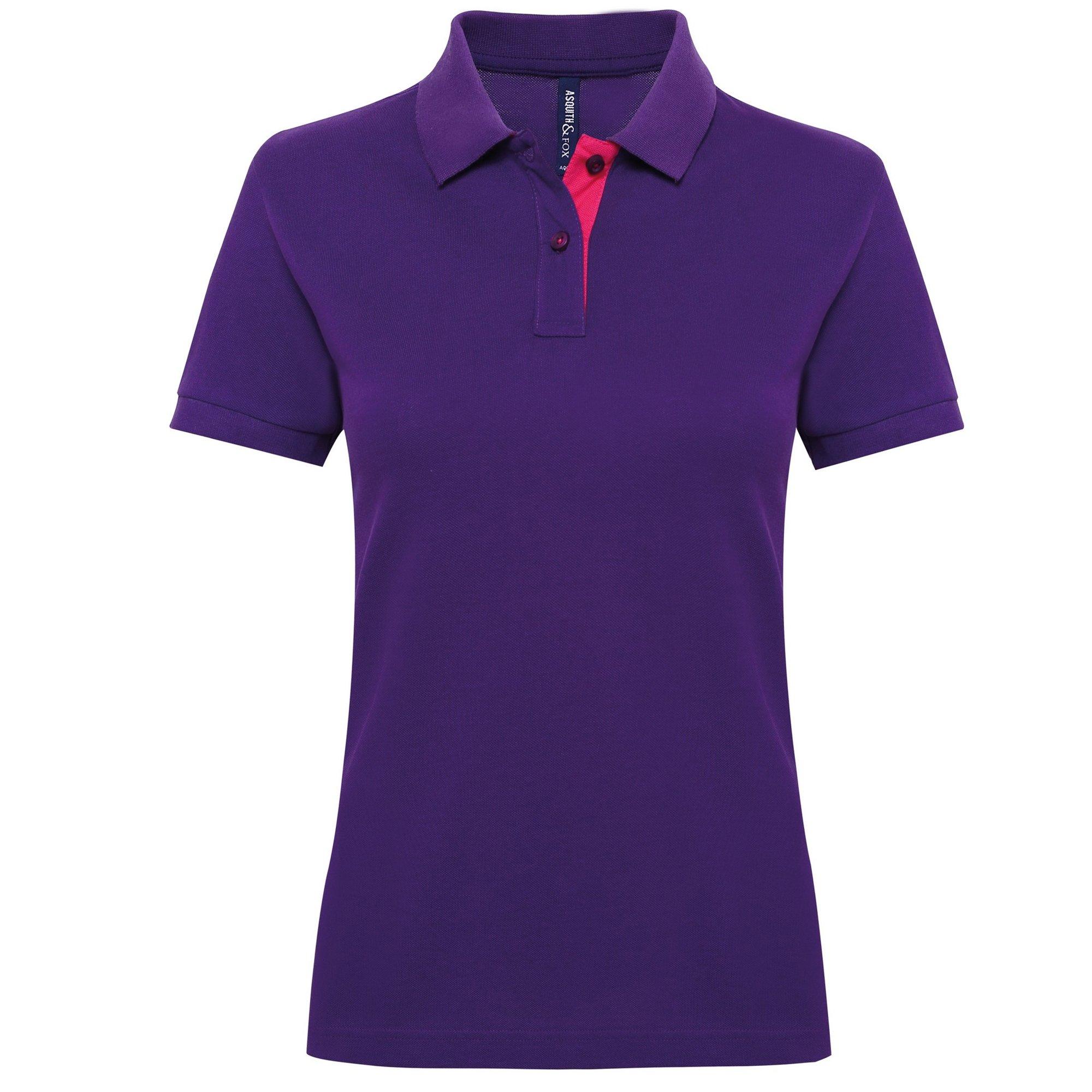 Image of Kurzarm Kontrast Polo Shirt Damen Lila L