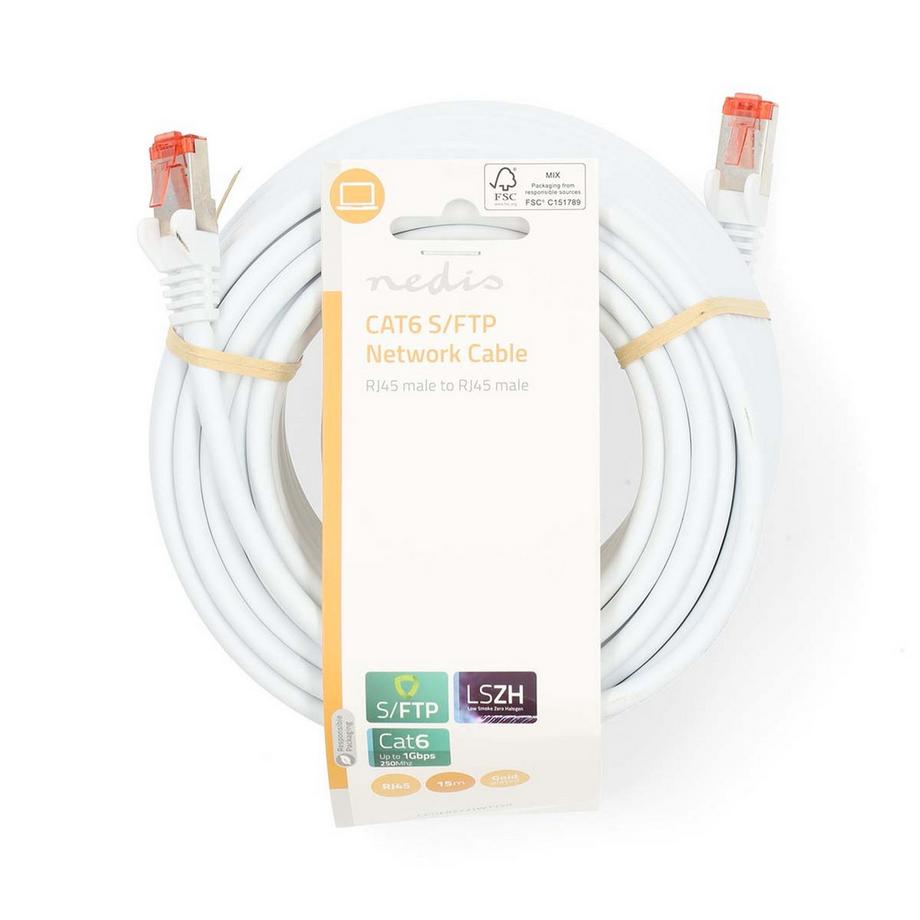 Nedis  Cavo di rete CAT6 | Rj45 maschio | Rj45 maschio | S/FTP | 15,0 m | Round | Lszh | Bianco | Etichetta 
