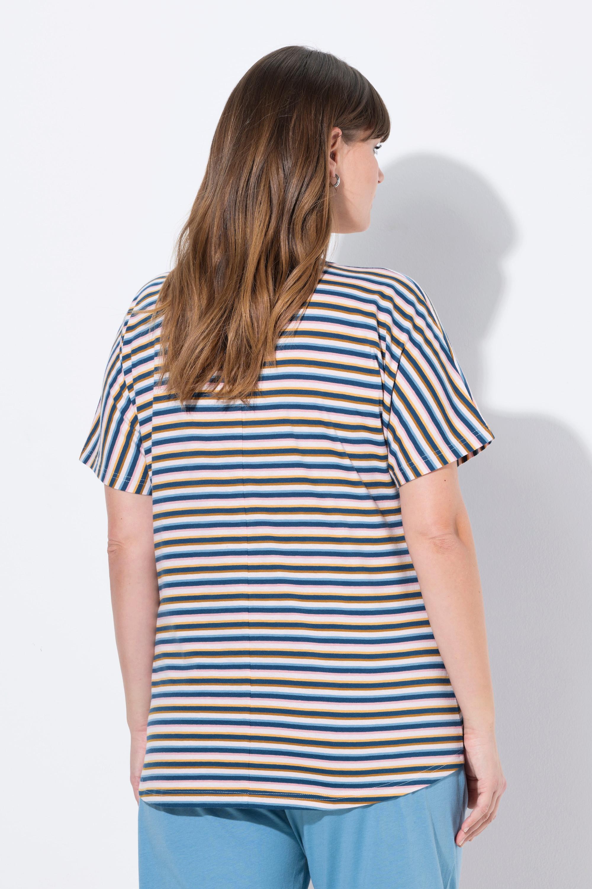 Ulla Popken Righe Scollo a V Manica Corta Maglietta da Notte  