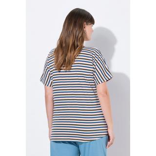 Ulla Popken Righe Scollo a V Manica Corta Maglietta da Notte  