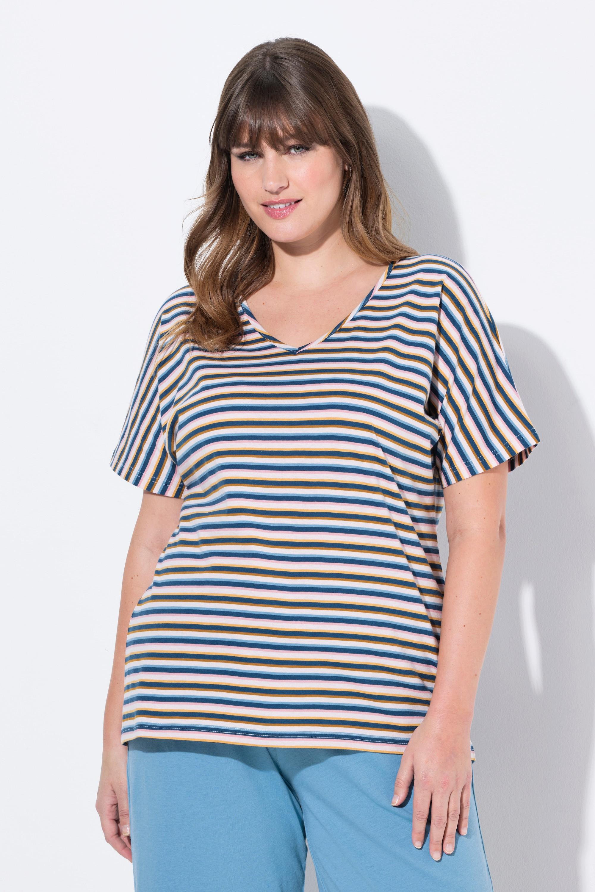 Ulla Popken Righe Scollo a V Manica Corta Maglietta da Notte  