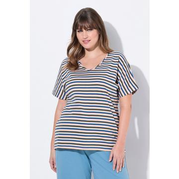 maglietta da notte, righe, scollo a V, manica corta