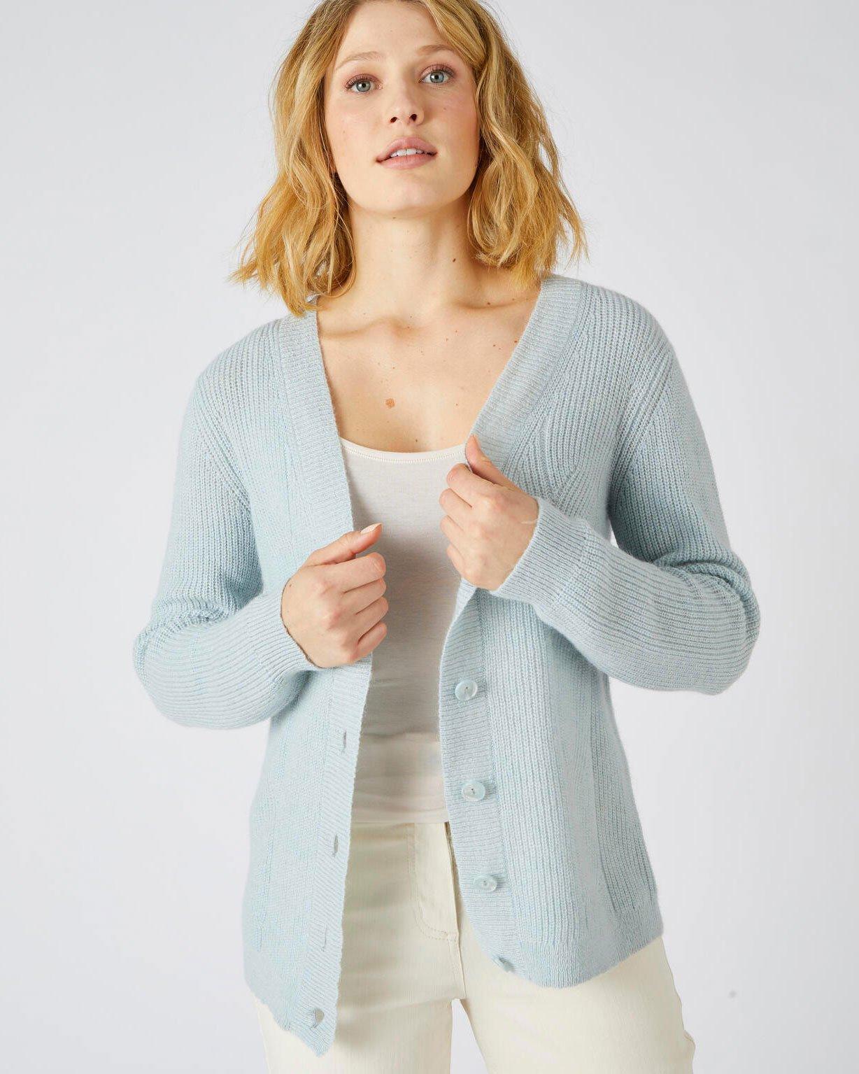 Image of Strickjacke Mit V-ausschnitt Aus Alpaka-mix. Damen Blau 42/44
