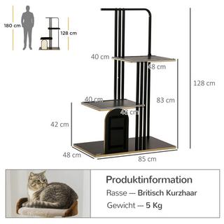 Northio  Tiragraffi 128 Cm Tiragraffi Di Alta Qualità Con Cuscino, Tiragraffi, 2 Piattaforme, Mobili Per Gatti In Acciaio Nero 