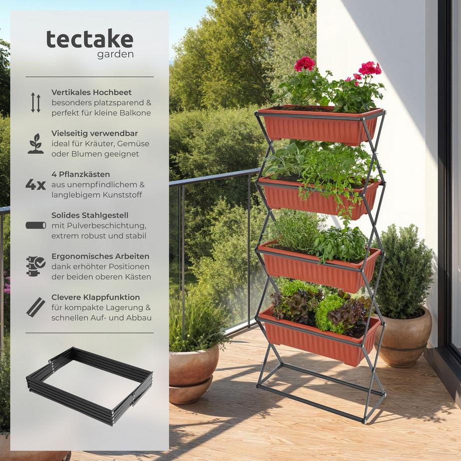 Tectake Vertikalbeet  mit 4 Pflanzkästen für Innen- und Außenbereich  
