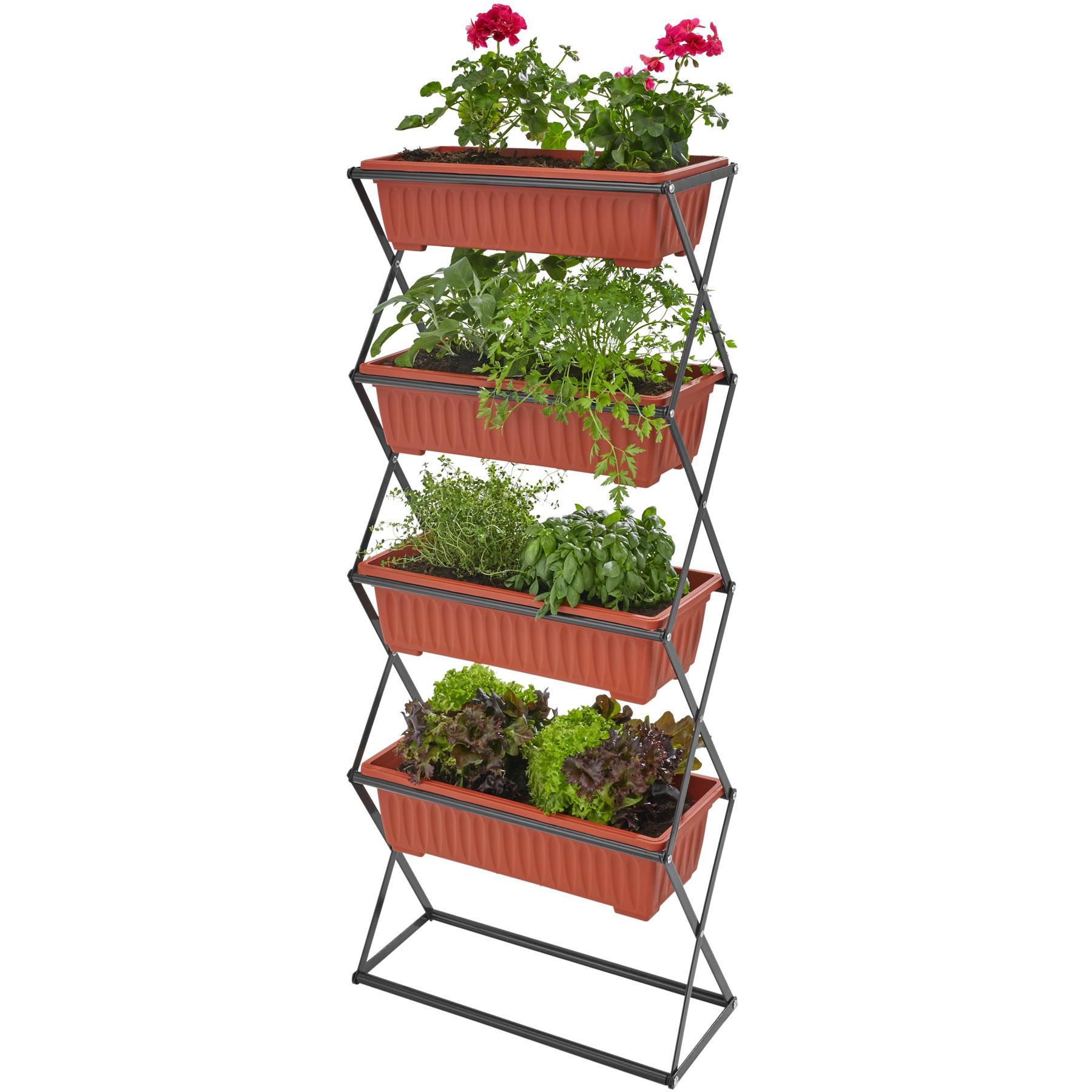 Tectake Jardinière verticale avec 4 bacs à fleurs 52 x 21 x 127 cm  
