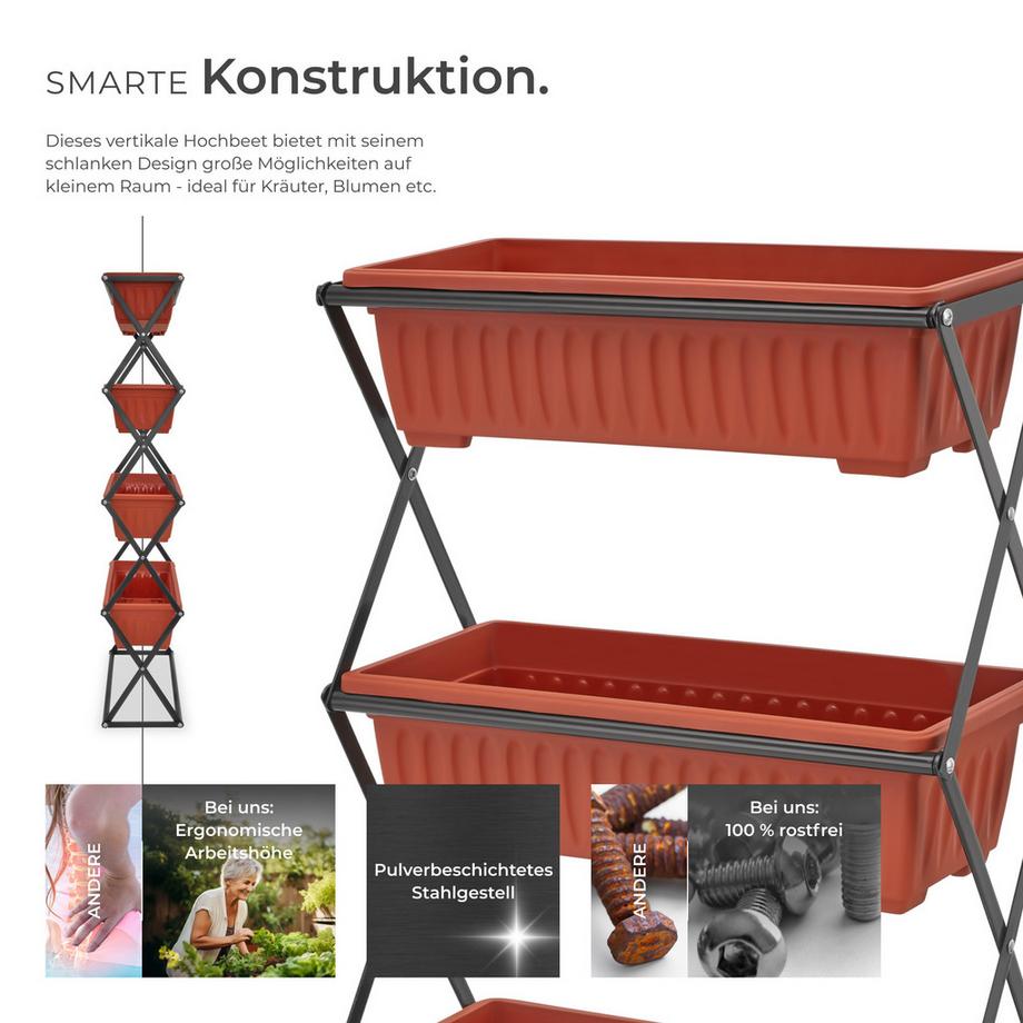 Tectake Vertikalbeet  mit 4 Pflanzkästen für Innen- und Außenbereich  