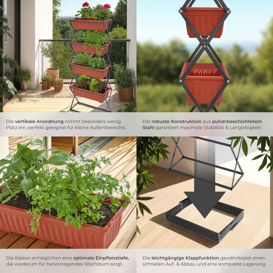 Tectake Vertikalbeet  mit 4 Pflanzkästen für Innen- und Außenbereich  