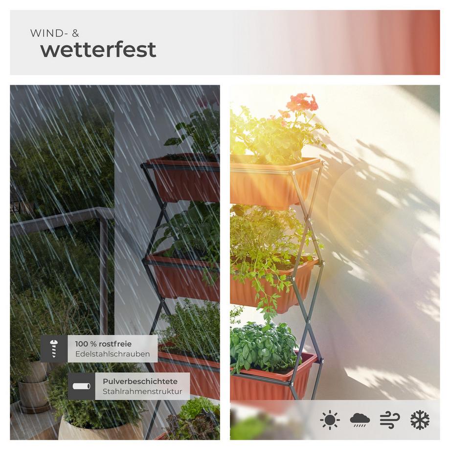 Tectake Jardinière verticale  avec 4 grands bacs à fleurs  