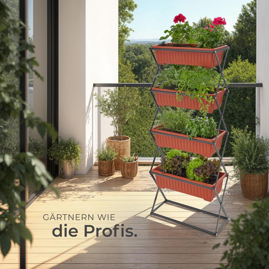 Tectake Jardinière verticale  avec 4 grands bacs à fleurs  