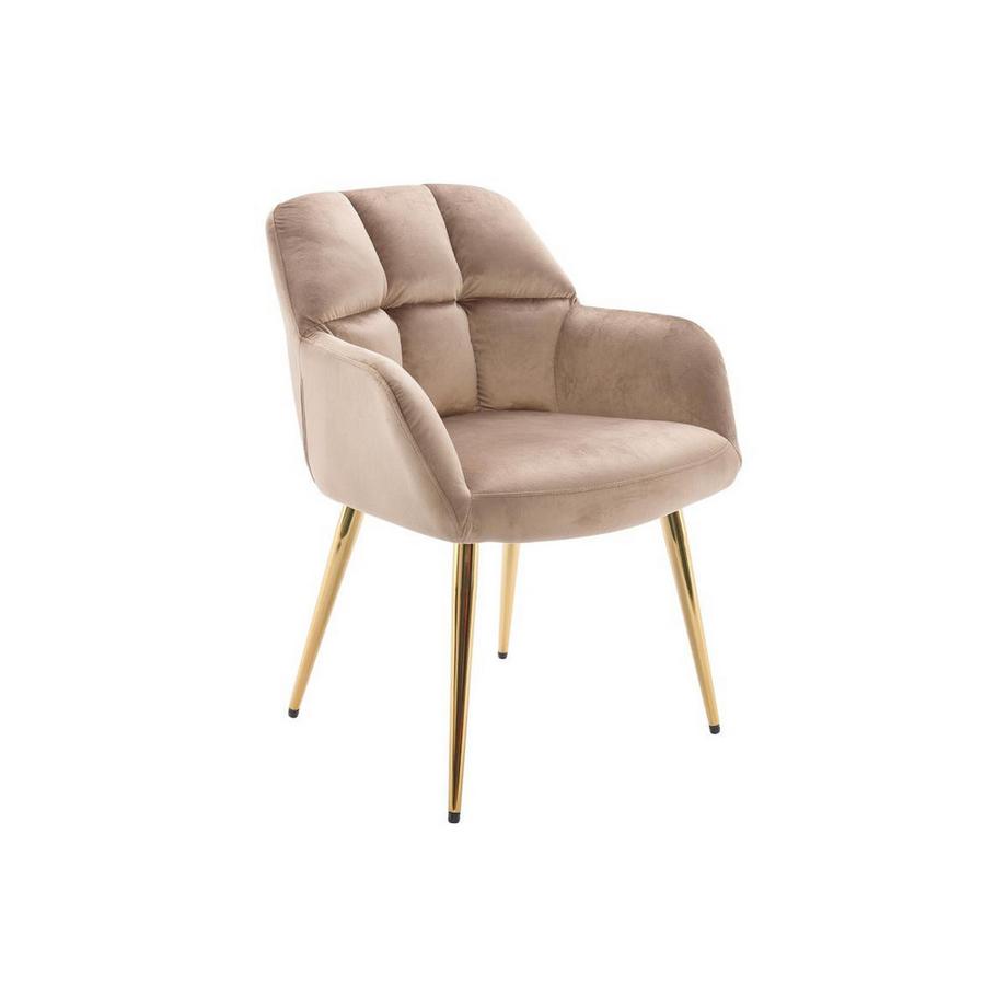 Vente-unique Stuhl mit Armlehnen 2er-Set - Samt & goldfarbenes Metall - Beige - PEGA  
