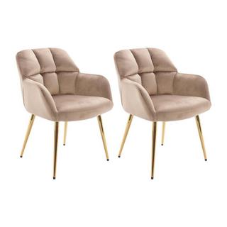 PASCAL MORABITO Lot de 2 chaises avec accoudoirs - Velours et métal doré - Beige - PEGA de Pascal MORABITO  