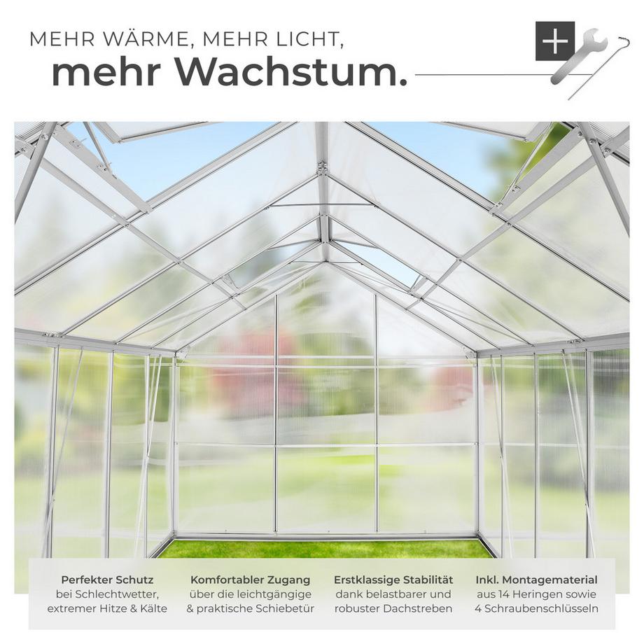 Tectake  Gewächshaus mit Fundament  11,13 m³ Aluminiumrahmen 