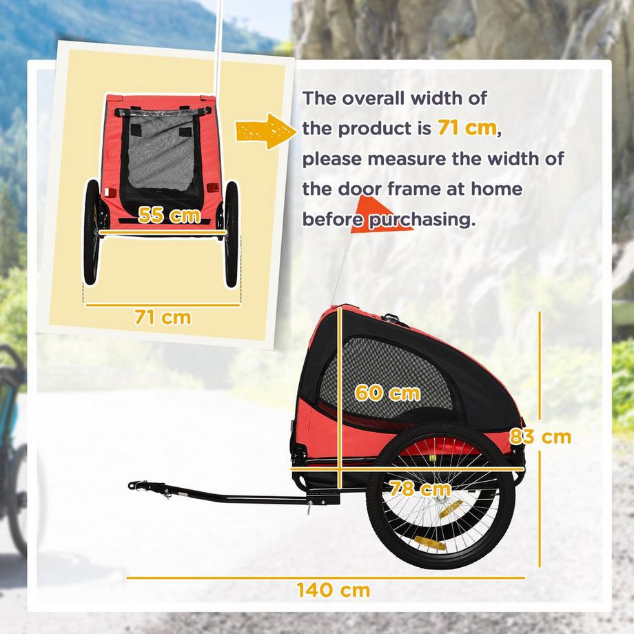 Northio  Hundeanhänger, klappbarer Fahrradanhänger für Hunde, Hundebuggy mit Reflektoren, Schnellspanner, Hundefahrradanhänger, wasserbeständig, Oxfordstoff, Stahl, Rot, 140 x 71 x 83 cm 