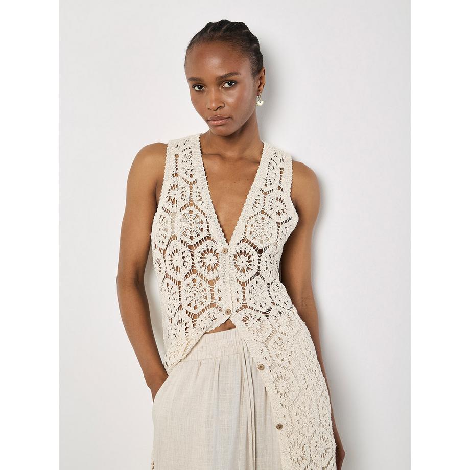 APRICOT Cardigan lungo senza maniche all'uncinetto  