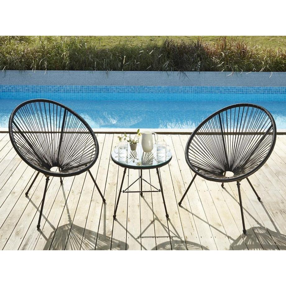 Vente-unique Table de jardin en fils de résine tressés - Noir - ALIOS III de MYLIA  