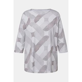 Ulla Popken  Shirt, Ziersteine, Rundhals, 3/4-Arm, Pima Cotton 