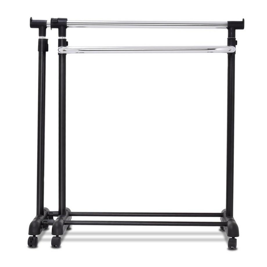 B2X  Portant à vêtements extensible, portant à vêtements réglable en hauteur, tringle à vêtements avec 2 étagères, noir 