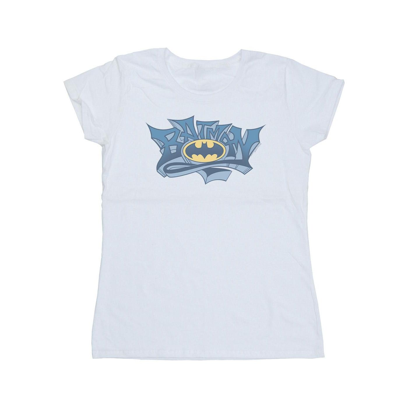 Image of Batman Graffiti Logo Tshirt Damen Weiss S