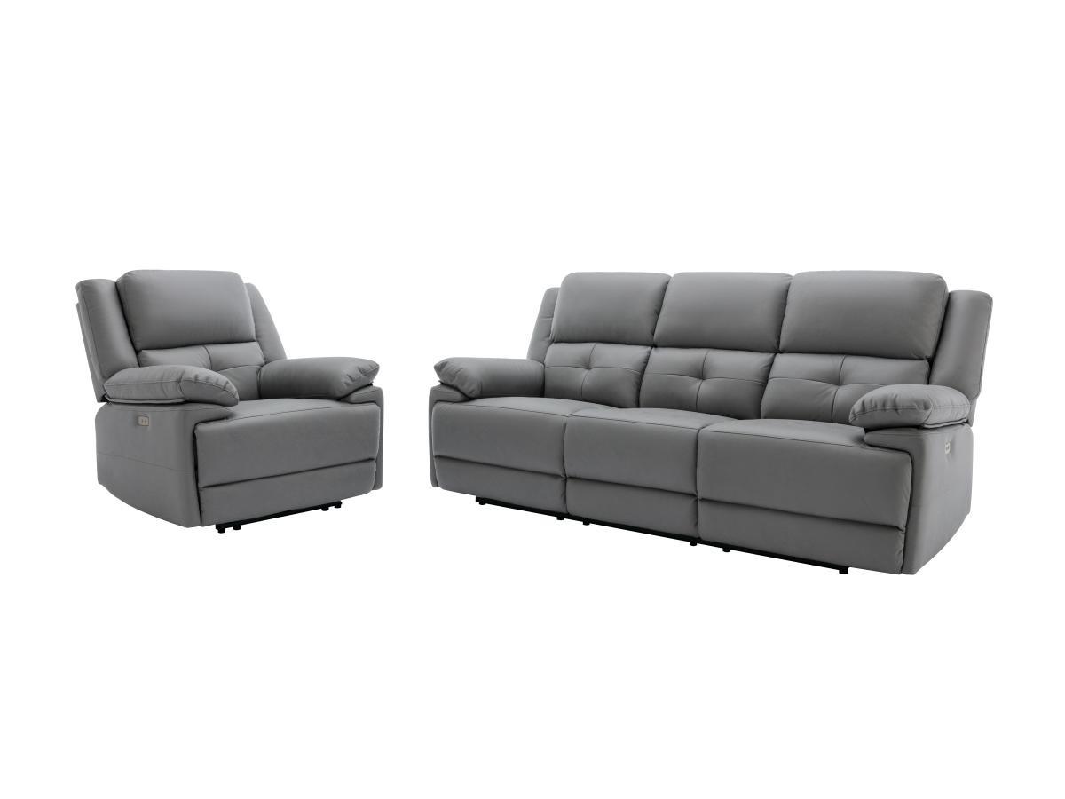 Vente-unique Relaxsofa elektrisch 3-Sitzer + Sessel - Stoff - Grau - DOLENE  