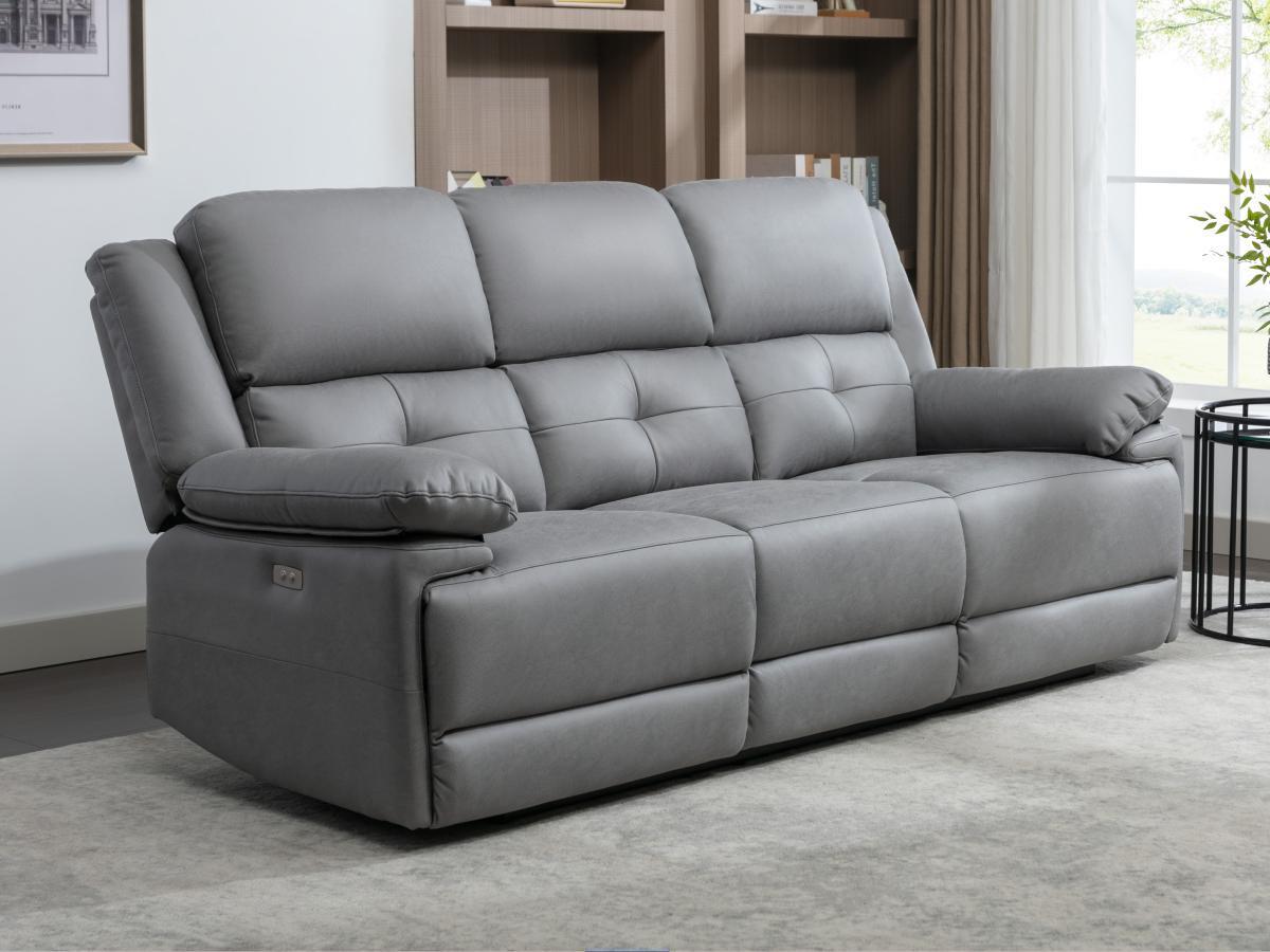 Vente-unique Relaxsofa elektrisch 3-Sitzer + Sessel - Stoff - Grau - DOLENE  