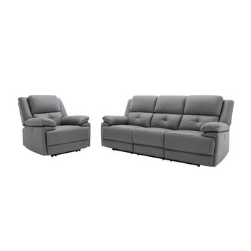 Relaxsofa elektrisch 3-Sitzer + Sessel - Stoff - Grau - DOLENE