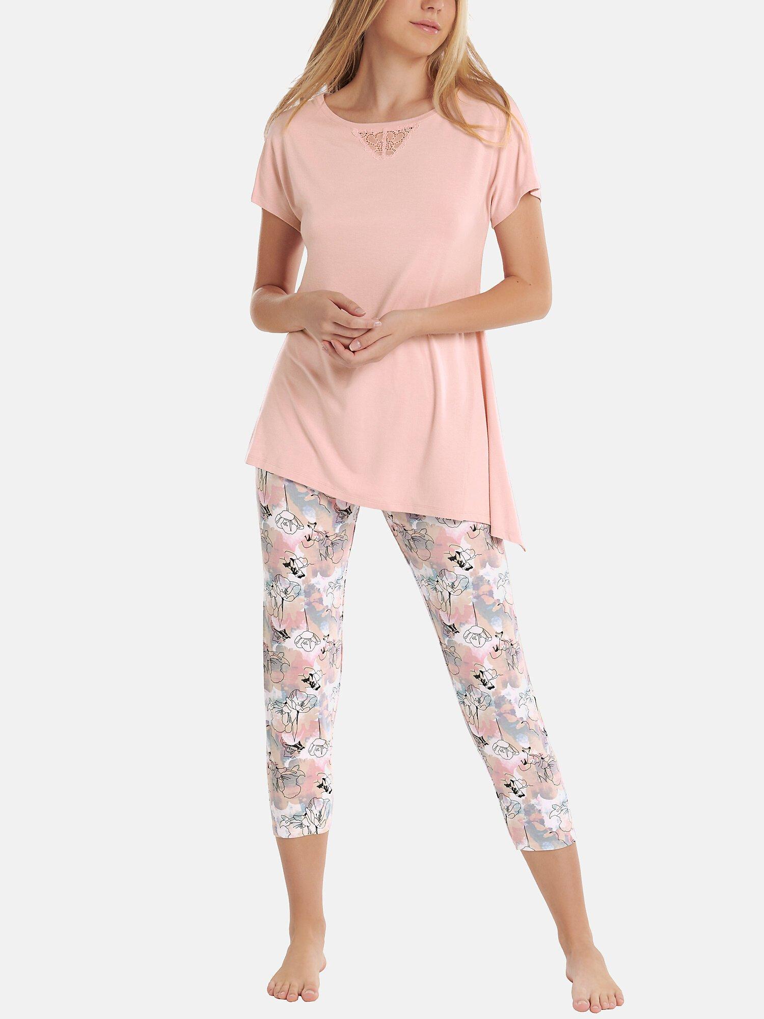 Image of Hausanzug Pyjama Leggings 7-8 Tunika Kurzarm Lilly Unisex Schwarz Bedruckt XL