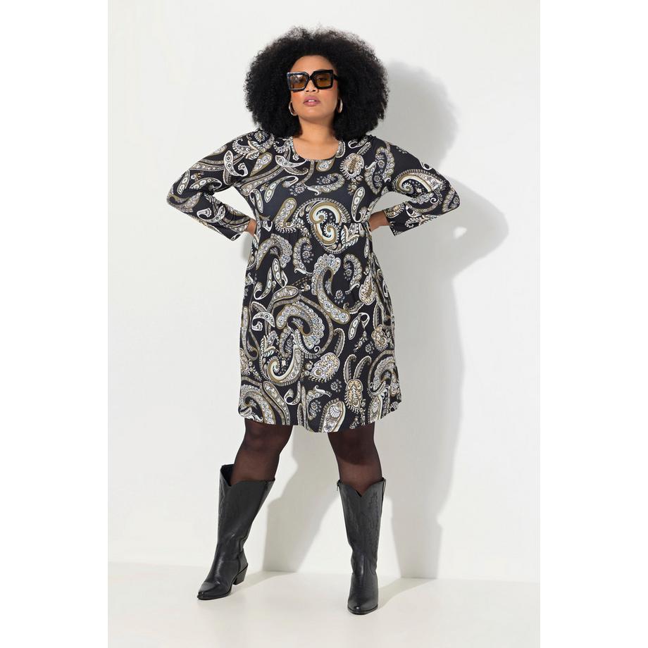 Ulla Popken Jerseykleid Paisley A-Linie Langarm  