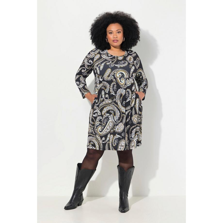 Ulla Popken Jerseykleid Paisley A-Linie Langarm  