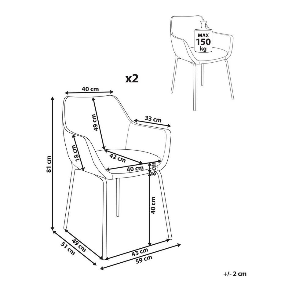 Beliani Lot de 2 chaises de salle à manger en Tissu chenille Minimaliste BOWDON  