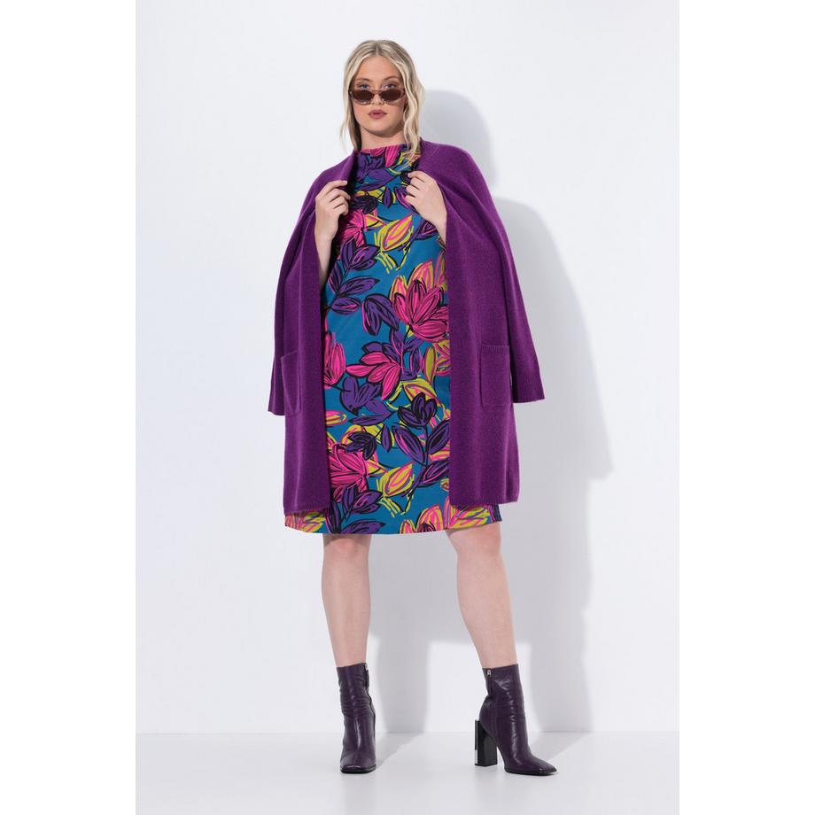 Ulla Popken Abito Punto Floreale Collo Alto Maniche 3/4 Tasche  