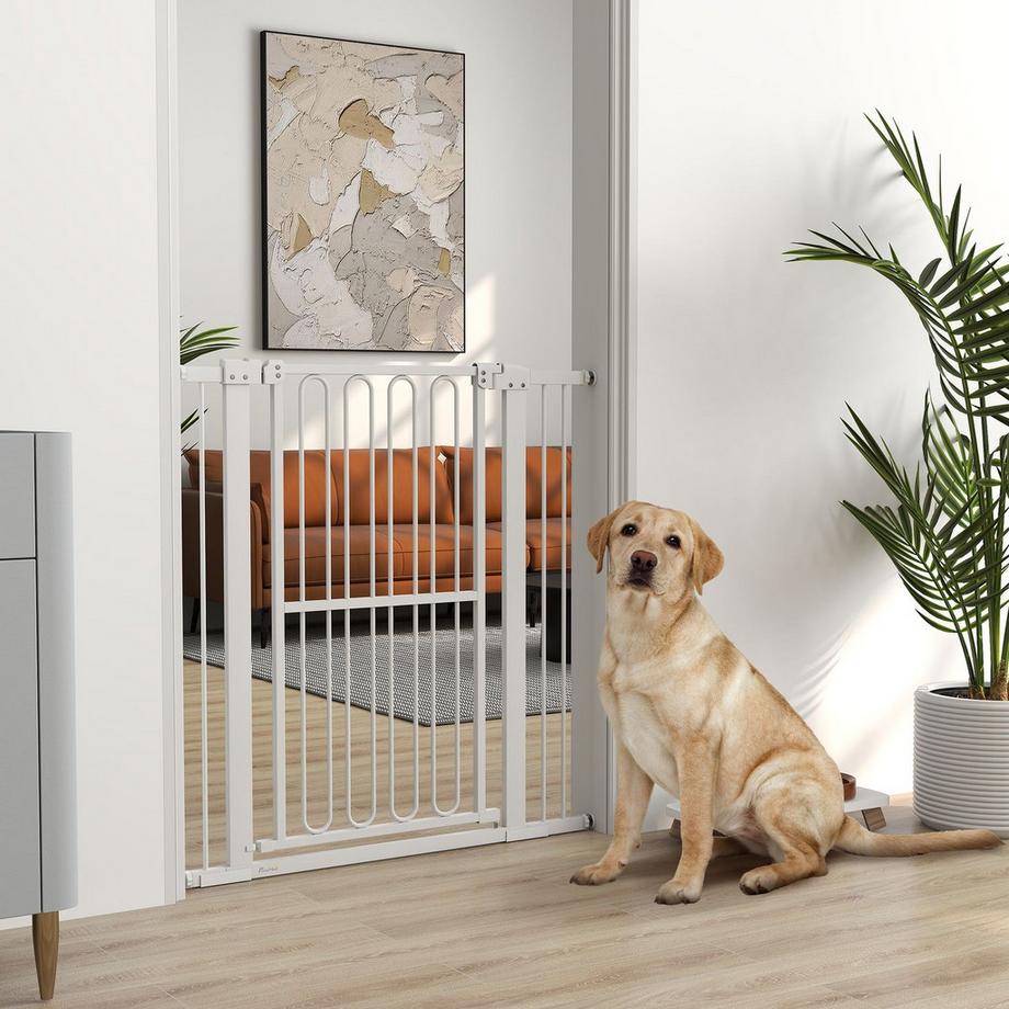 Northio  Barrière de sécurité pour porte pour chien, barrière de 76 à 104 cm sans perçage, barrière d'escalier en acier, barrière d'escalier, barrière de sécurité, barrière de sécurité pour escaliers, porte, couloir, blanc 