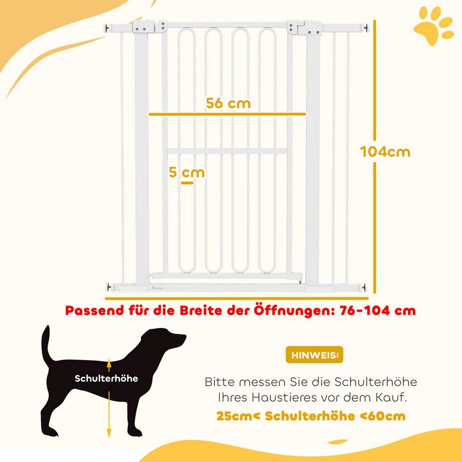Northio  Barrière de sécurité pour porte pour chien, barrière de 76 à 104 cm sans perçage, barrière d'escalier en acier, barrière d'escalier, barrière de sécurité, barrière de sécurité pour escaliers, porte, couloir, blanc 